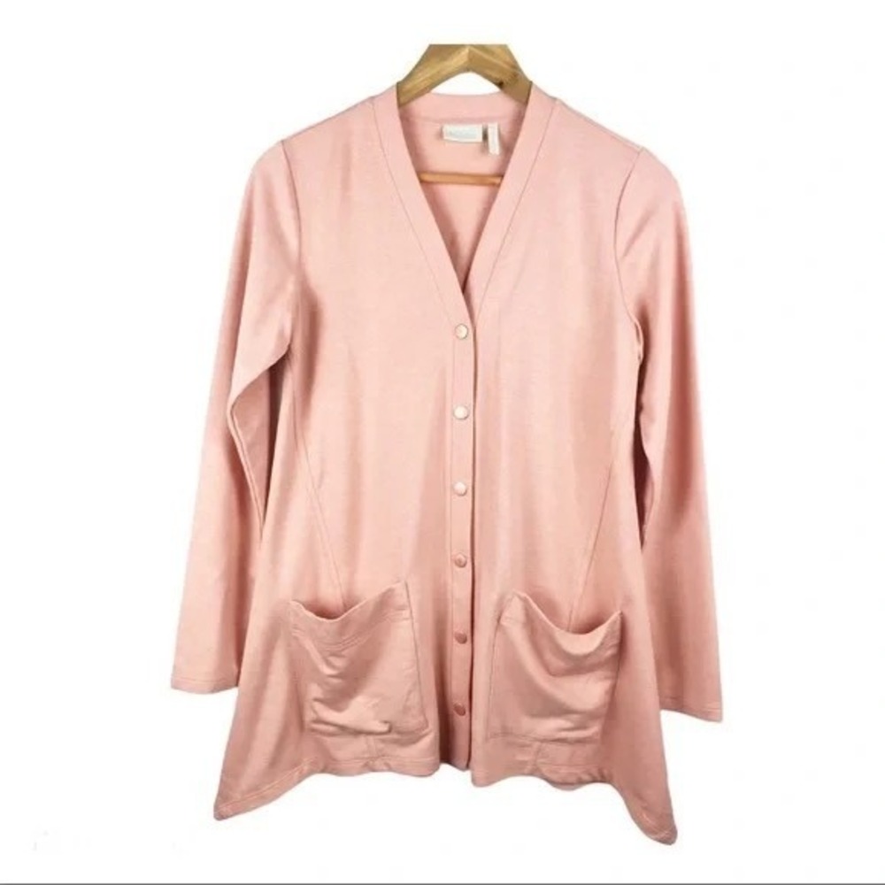 LOGO by Lori Goldstein XXS Blush Pink‎ Button Front Cardigan Long Sleeve Pockets